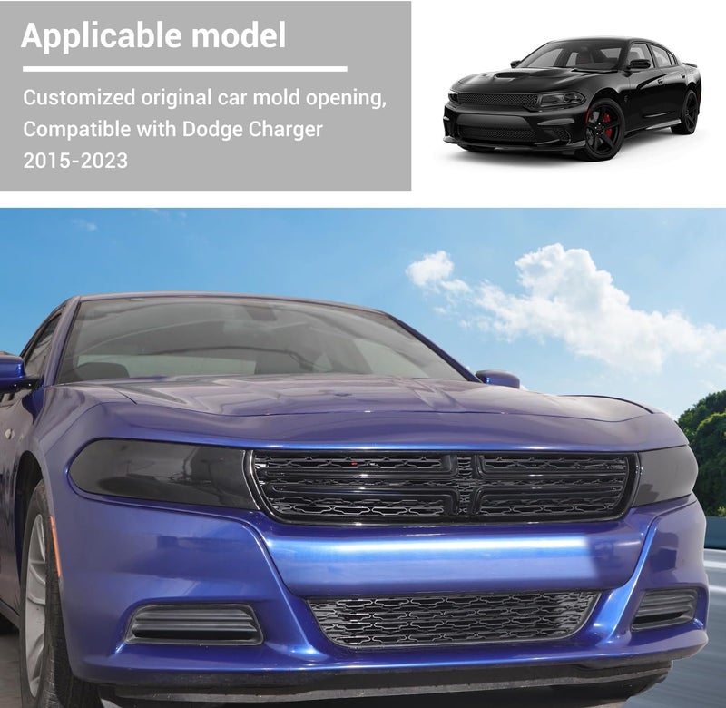 Hoolcar Front Headlight Lamp Cover Guard Trim Bezel Frame Decor Exterior Accessories Compatible with 2015-2023 Dodge Charger, Smoked Black, 2PCs - Image 5